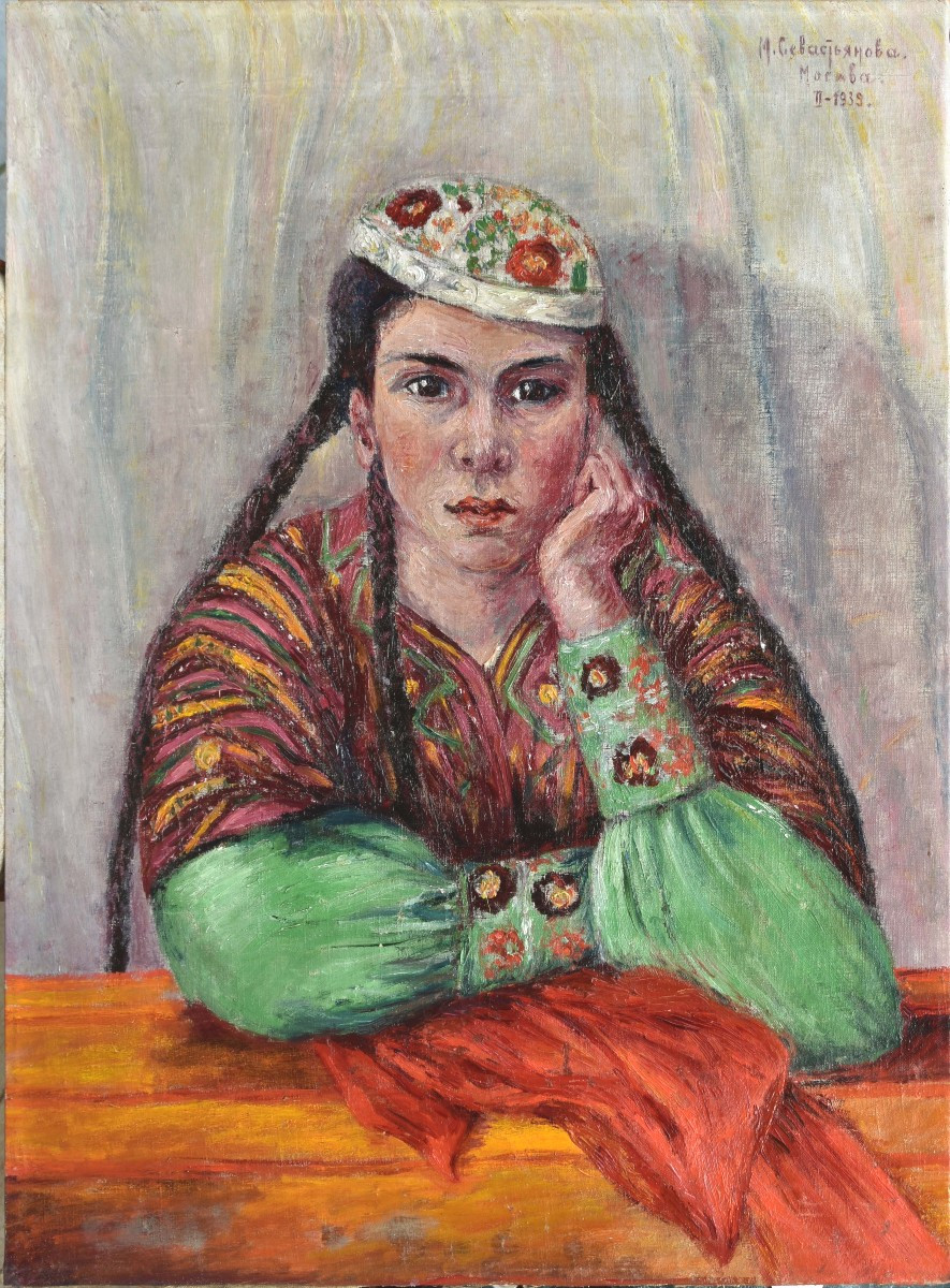M. Sevastianova (?) "woman In "mockba"" 1939 Oil On Canvas 64x53